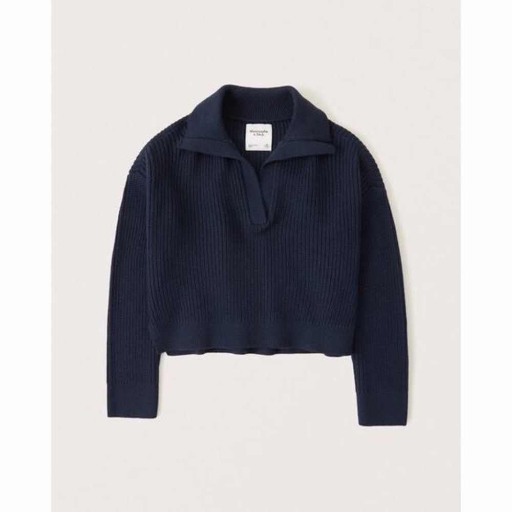 Abercrombie & Fitch Navy Ribbed V-Neck Collared Sweater